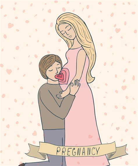 Man Kissing Belly His Pregnant Woman Wife Stock Illustrations Man