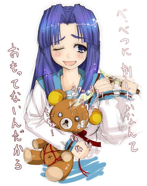 Safebooru 1girl Asakura Ryouko Blue Eyes Blue Hair Blush Knife One