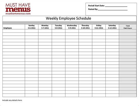 Employee Work Schedule Template 17 Free Word Excel Pdf Format