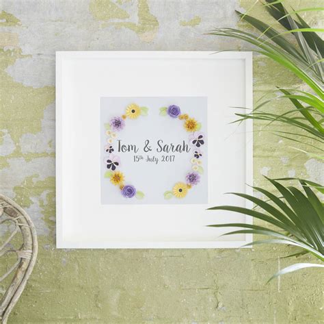 Personalised Framed Flower Art Wedding Picture By Lilliput Belle