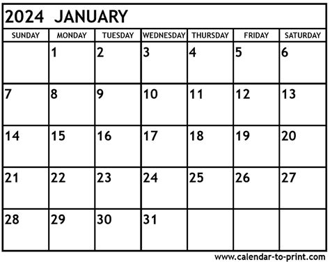 2024 January Calendar Printable Free Free Printable Tyne Alethea