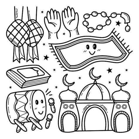 Collection Of Islamic Doodle Premium Vector