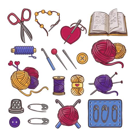 Premium Vector Knitting Sewing Symbols Set Needlework Vector Made By