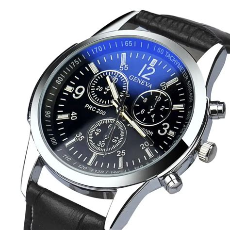 Essential 2015 New Fashion Black Color Watches Men Luxury Faux Leather