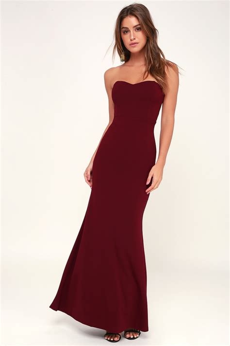 Stunning Burgundy Dress Strapless Dress Mermaid Maxi Dress Lulus