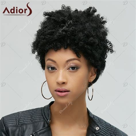 2018 Fascinating Capless Short Afro Curly Synthetic Wig Black In