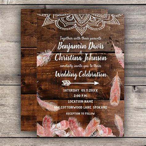 Bohemian Feathers Wedding Invitations Bohemian Wedding Invitations