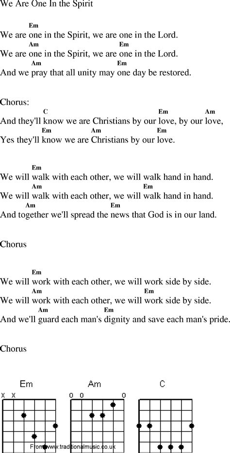 Christian Gospel Worship Song Lyrics With Chords We Are One In The Spirit