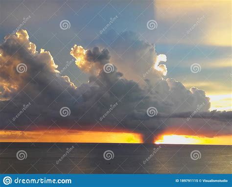 Sunset Light Yellow View Gorgeous Panorama Scenic With Cloud Sky Of