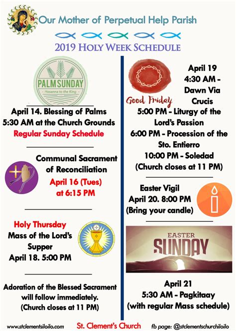2019 Holy Week Schedules St Clements Church Iloilo