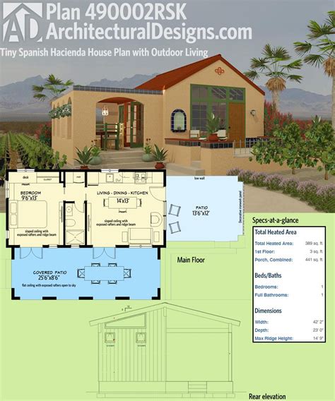 May you like mexican hacienda style house plans. Architectural Designs Tiny House Plan 490002RSK is modeled after the Spanish-style hacienda. It ...