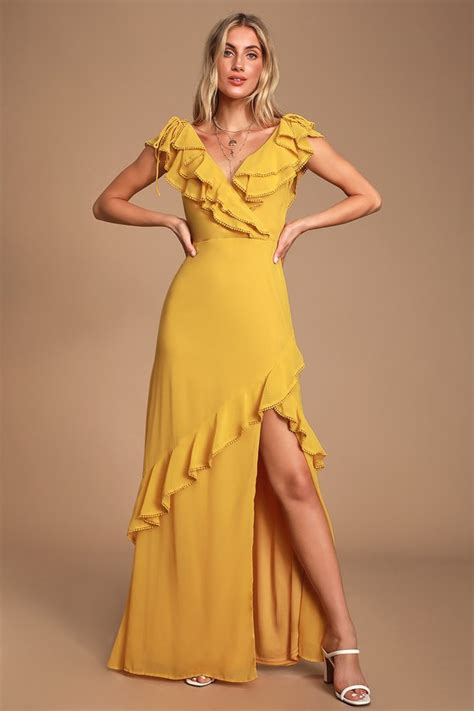 Yellow Maxi Dress - Ruffled Maxi Dress - Surplice Maxi Dress - Lulus