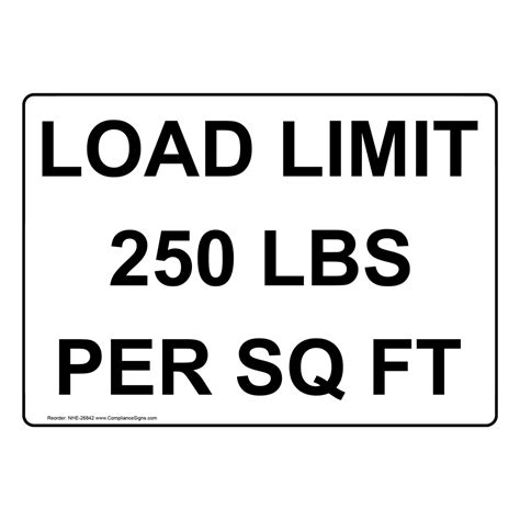 Maximum Load Capacity Sign Load Limit 250 Lbs Per Sq Ft