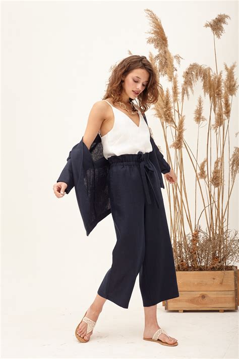 Navy Blue Culottes Modest Culottes High Waist Culottes Long Etsy Australia