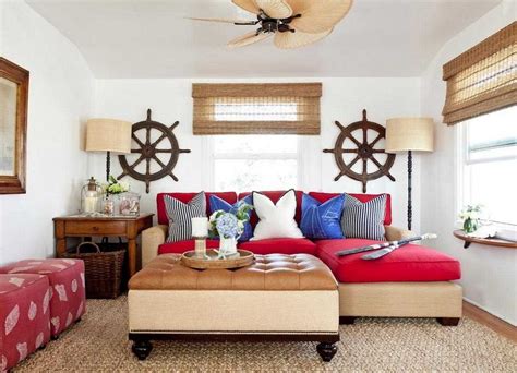 Ocean Themed Decor Ideas Living Room With Ship Wheel Wall Decor And