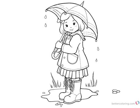 Raindrop Coloring Pages Umbrella Girl Free Printable Coloring Pages