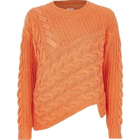 River Island Orange Cable Knit Asymmetric Hem Sweater 80 Liked On