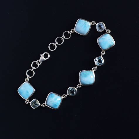Buy Larimar Gemstone Bracelet Blue Dainty 925 Sterling Silver Online In
