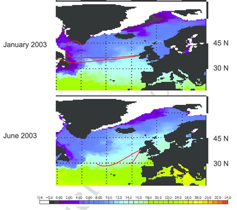 Maps Of The Sea Surface Temperatures In The Atlantic Ocean During