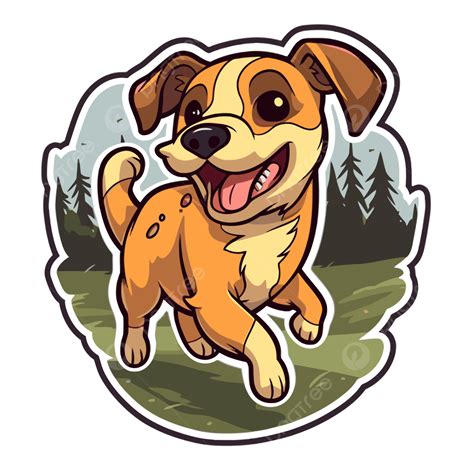 Cartoon Pet Dog Running Through Forest Clipart Vector Sticker Design