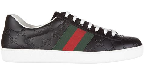 Gucci Mens Shoes Leather Trainers Sneakers Signature In Black For Men