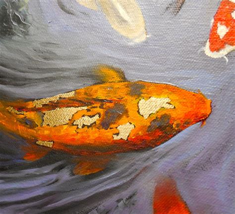 Oil Painting Koi With Gold X With Inch Deep Sides Etsy