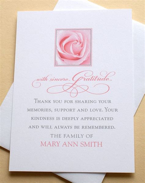 Pink Rose Thank You Sympathy Notes Personalized Flat Etsy Funeral