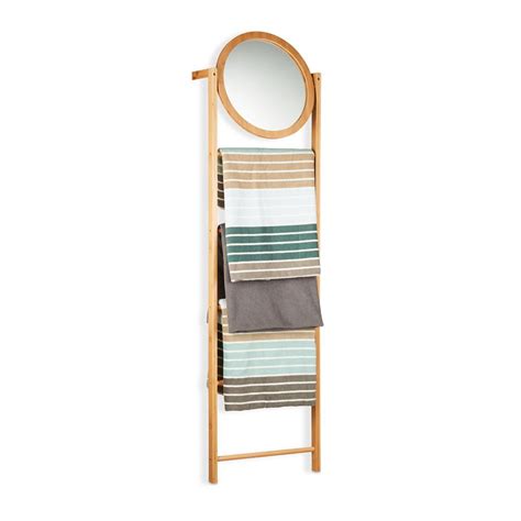 Bamboo Towel Rack Towel Rail Stand With Mirror Leaning Bathroom