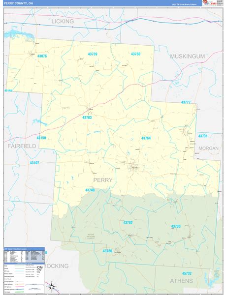 Perry County Oh Zip Code Wall Map Basic Style By Marketmaps Mapsales