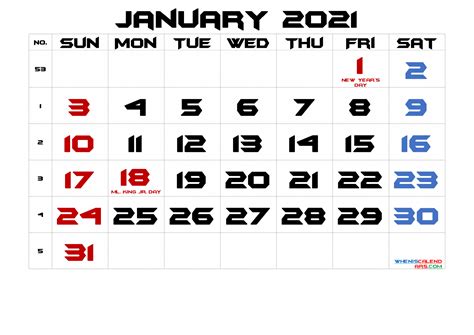 Printable Calendar For January 2021
