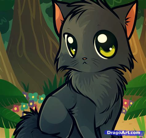 A Black Cat With Green Eyes Sitting In The Woods