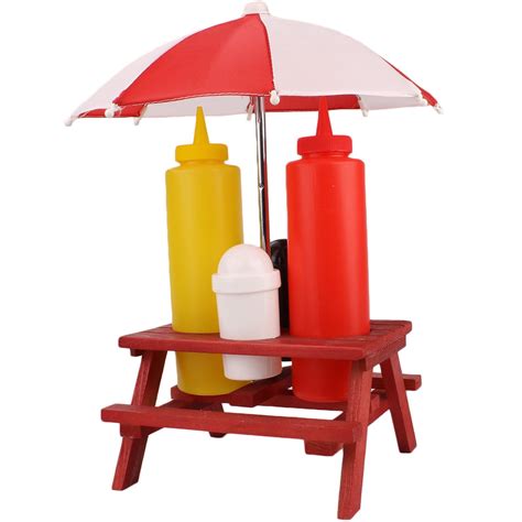 The modular system allows you to expand as additional storage is re. Wooden Picnic Table Condiment Holder Set - Mini Umbrella ...