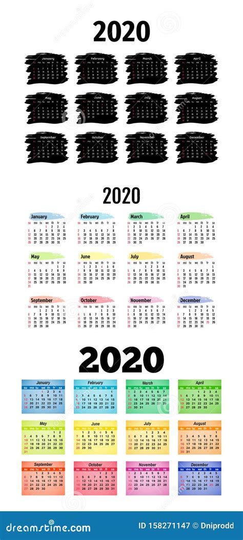 Set Of Three Calendars For 2021 Isolated On A White Background Vector