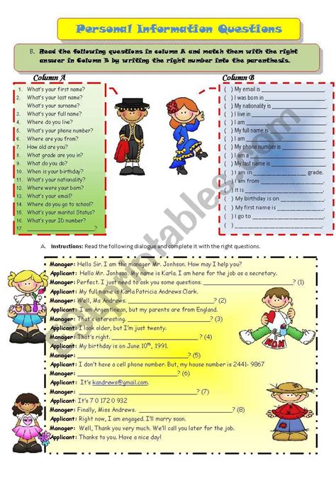 Personal Information Questions Bandw Esl Worksheet By Judieguv