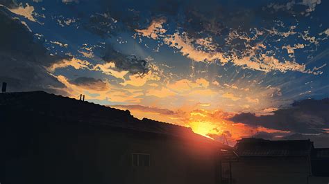 Anime Scenery Sunrise Clouds Sky Hd Wallpaper Pxfuel