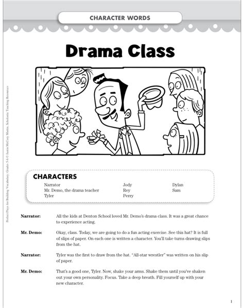 Drama Class Character Words Vocabulary Building Play Printable