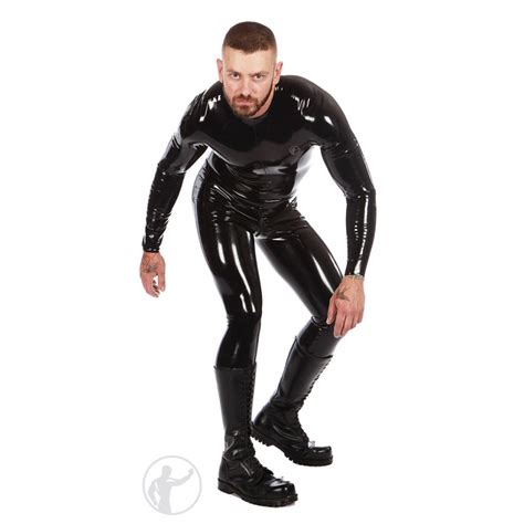 Mens Rubber Neck Entry Catsuit With Crotch Zip