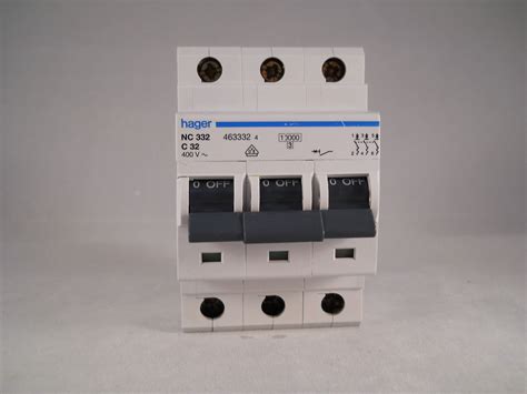 Hager Mcb 32 Amp Triple Pole 3 Phase Circuit Breaker Type C 32a 463332