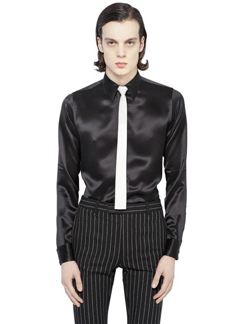 Saint Laurent Silk Satin Shirt In Black For Men Lyst