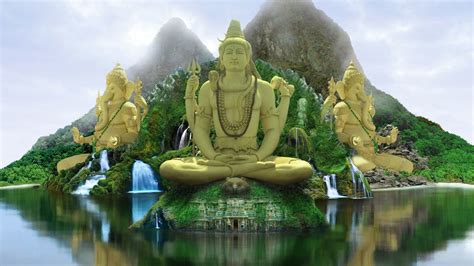 Lord Shiva Ganesha Statue In Mountain Background With Reflection On