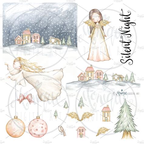 Christmas Angels Watercolor Illustrations Creative Market