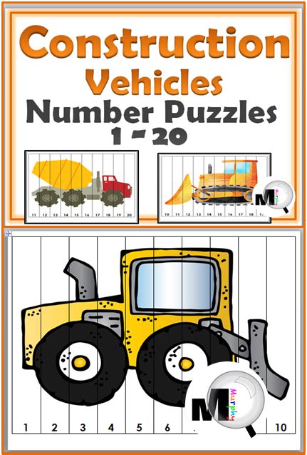 Number Order Puzzles 1 20 Construction Vehicles Theme Numbers For