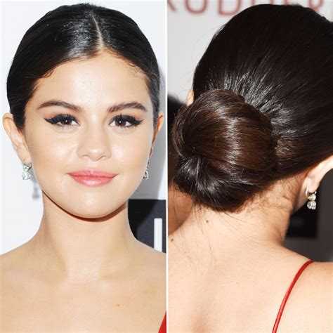 Selena gomez porte un messy bun. Selena Gomez's Slicked-Back Bun - The Best Party ...