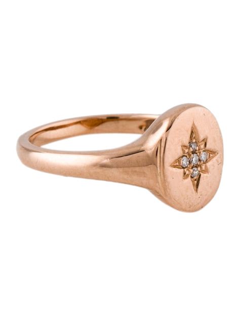 Ring 14k Diamond Star Signet Ring 14k Rose Gold Signet Ring Rings