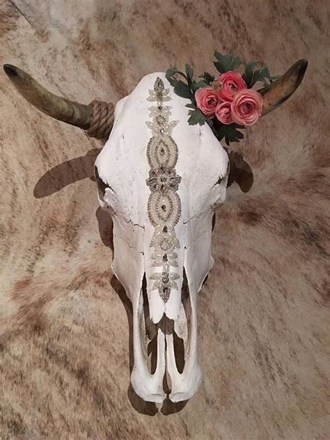 Embellished Cow Skull Etsy Cow Skull Cow Skull Art Cow Skull Decor