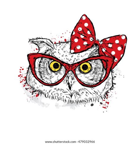 Cute Owl Bow Glasses Vector Illustration Stock Vector