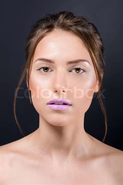 Сlose Portrait Of Beautiful Naked Girl With Bright Makeup Stock Image