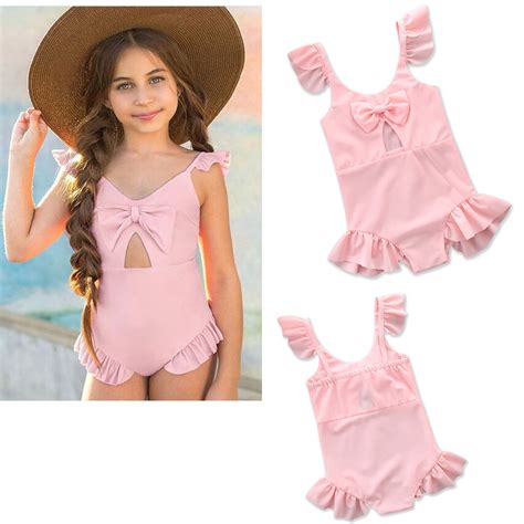 Girls Swimwear Cute Kid One Piece Swimsuit 2019 Summer Lovely Pink Baby