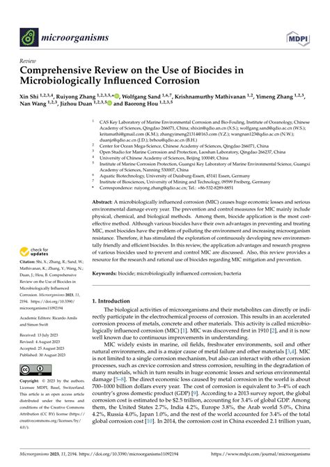 Pdf Comprehensive Review On The Use Of Biocides In Microbiologically