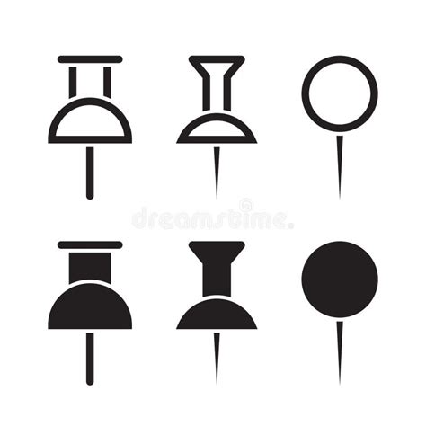 Push Pin Thumbtack Icon Set Collection Vector In Flat Style Stock